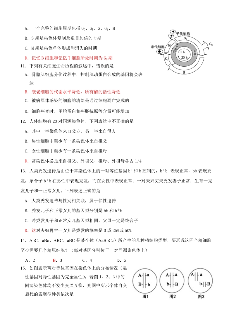 江苏省扬州2019届高三上学期10月月考生物试卷（含答案）_第3页