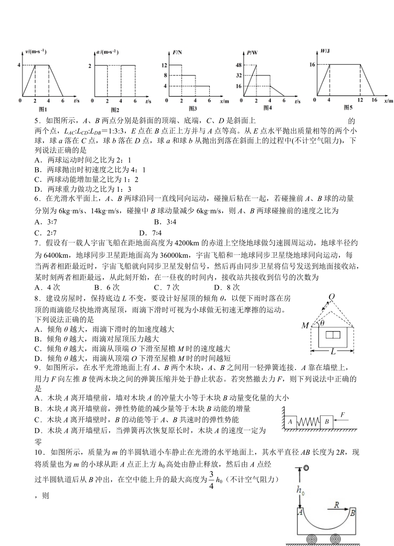 黑龙江省哈尔滨2019届高三第一次月考物理试卷（含答案）_第2页