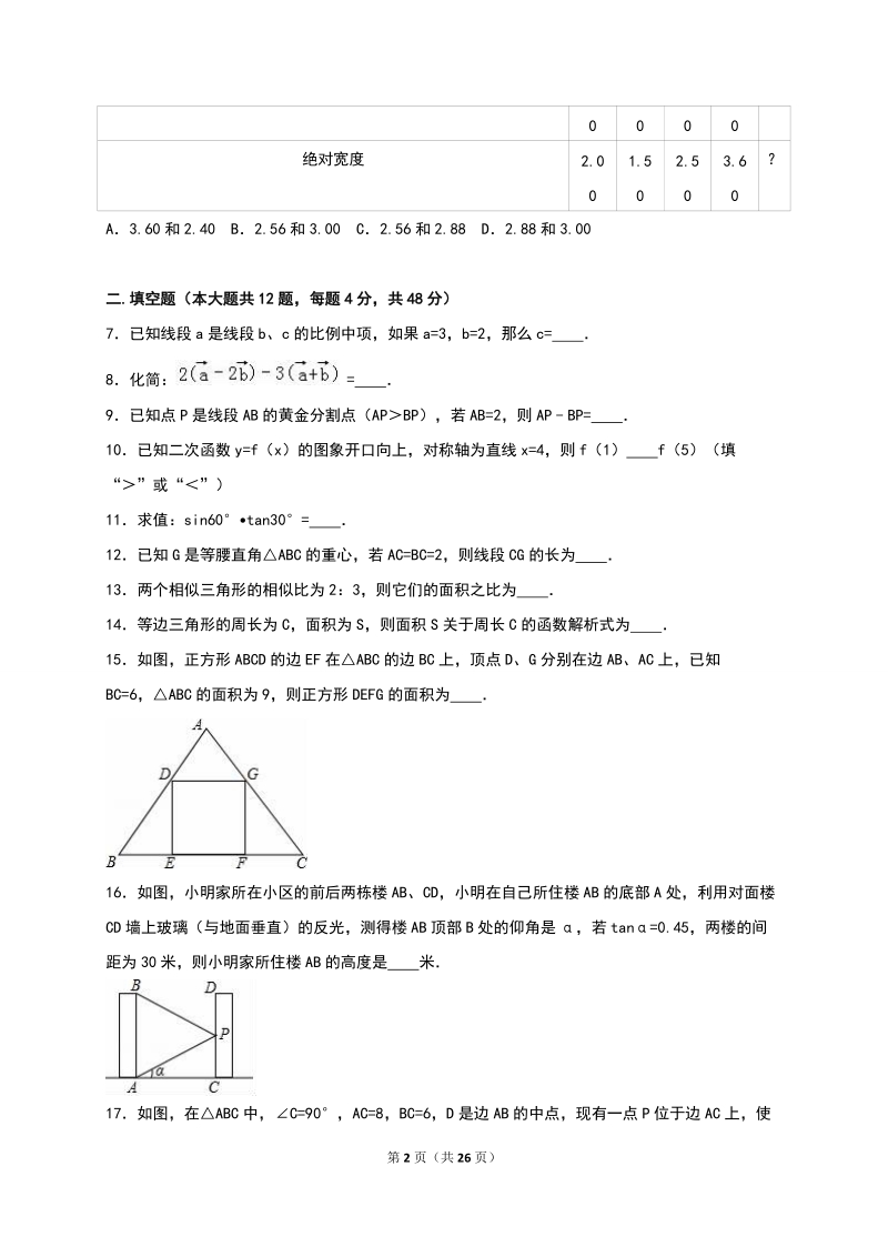 上海市黄浦区2017届中考数学一模试题含答案解析_第2页