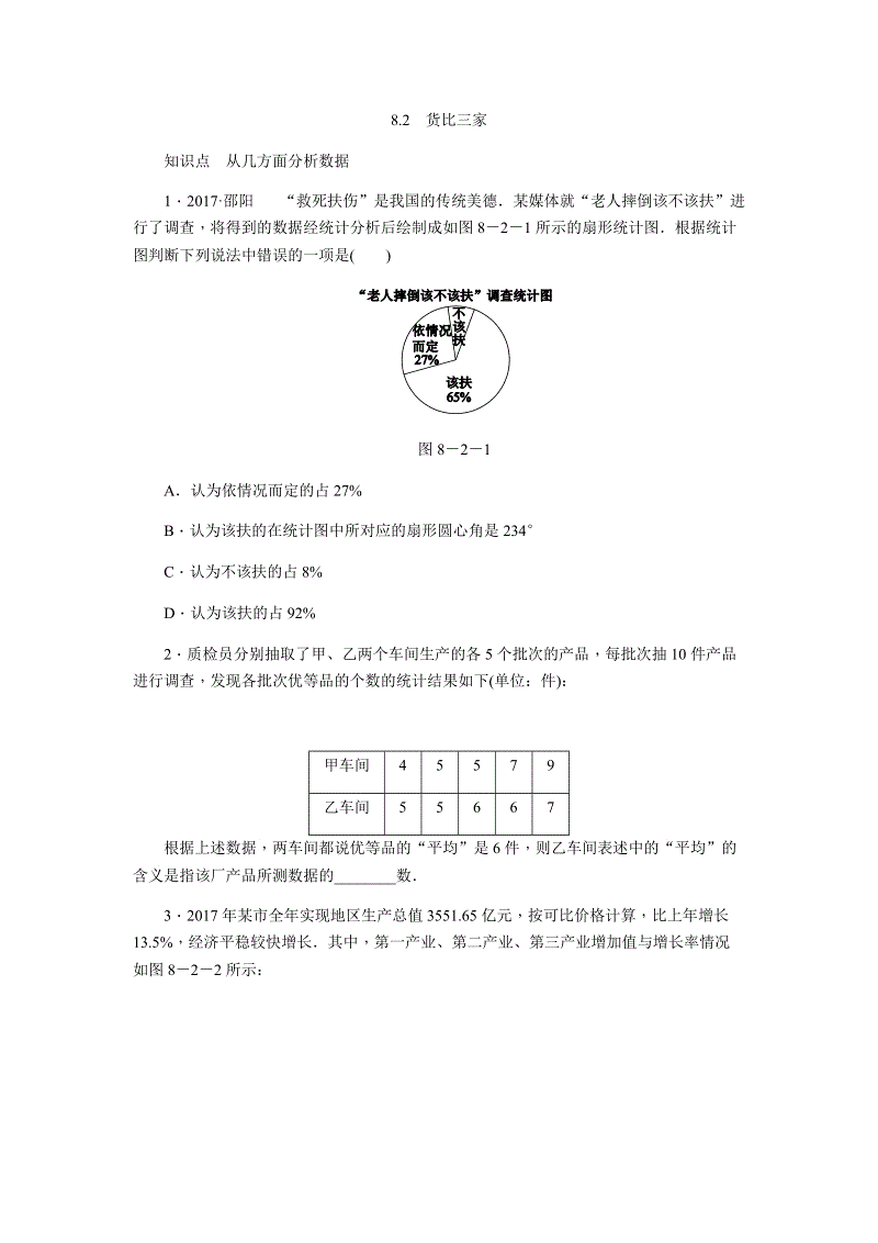 苏科版九年级数学下册《8.2货比三家》同步练习（含答案）
