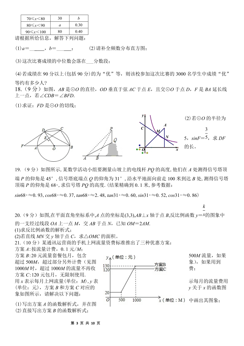 2018年河南省洛阳市中招数学模拟试卷（一）含答案_第3页