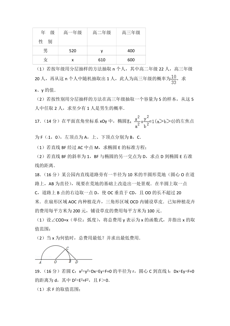 2016-2017学年江苏省扬州市高二（上）期末数学试卷（含答案解析）_第3页