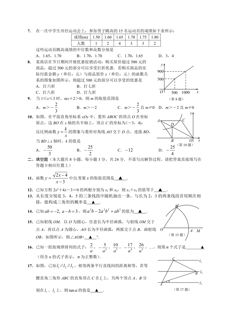 2017年江苏省南通海门中考一模数学试卷（含答案）_第2页