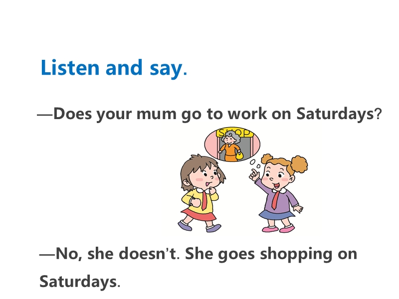 外研版（三起）英语三年级下Module5 Unit2 Does your mum go to work on Saturdays？课件_第3页