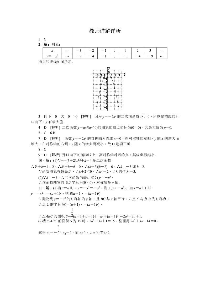 湘教版九年级数学下册《1.2.2二次函数y＝ax2的图象与性质》同步练习（含答案解析）_第3页
