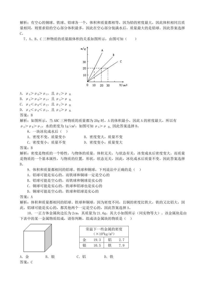 粤沪版物理八年级上册《5.3密度知识的应用》课时练习（含答案）_第2页