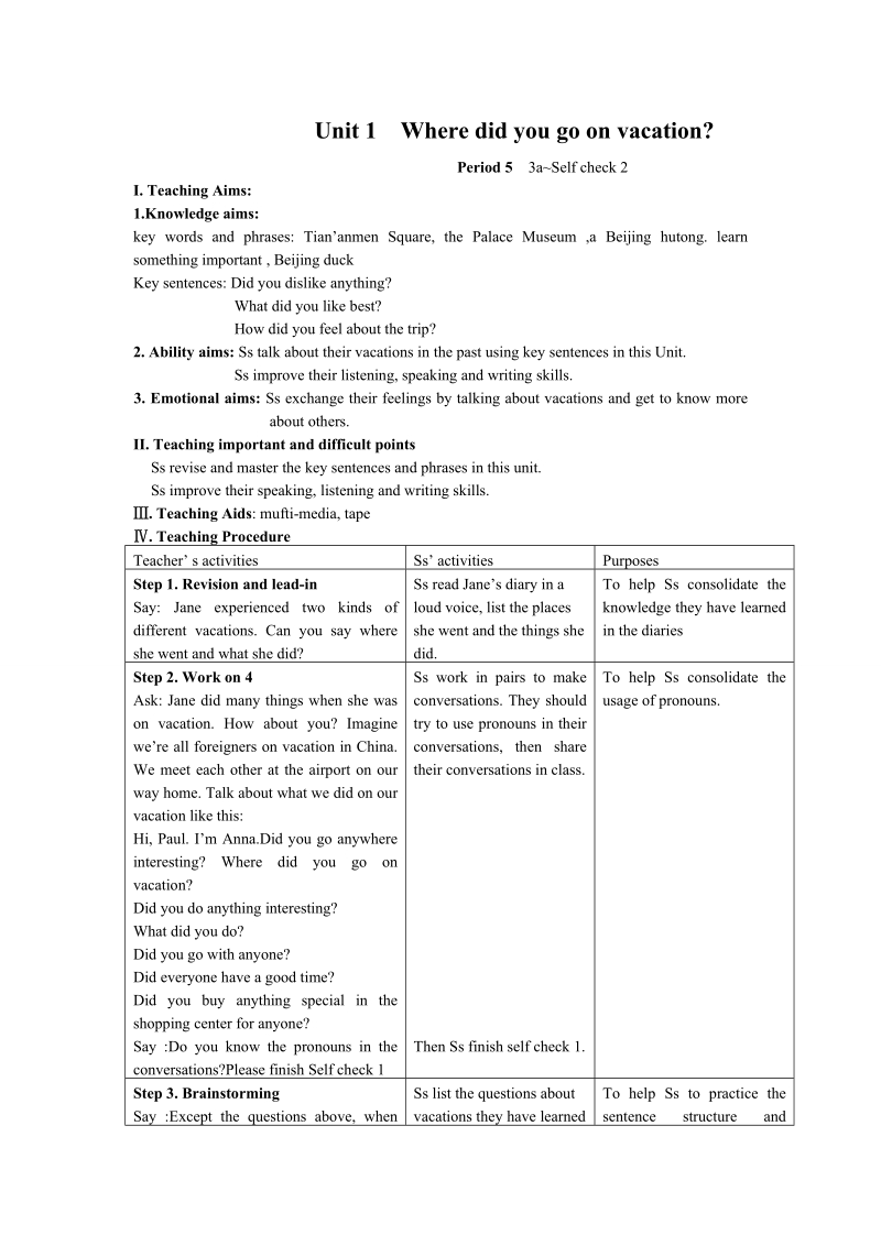 新目标英语八年级上Unit1 Period 5教案_第1页