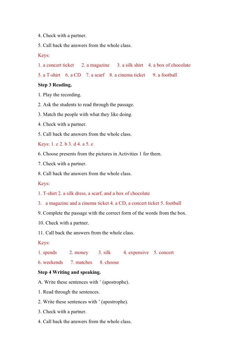 外研版英语七年级上Module8 Unit2教案_第3页