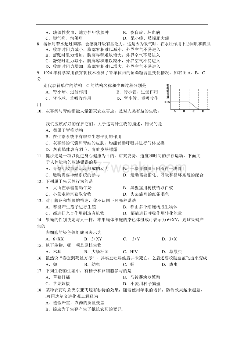 2018年湖南湘潭市中考生物试卷含答案_第2页