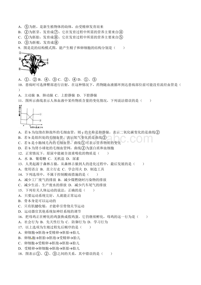 2016年广西贺州市中考生物试卷含答案解析_第2页
