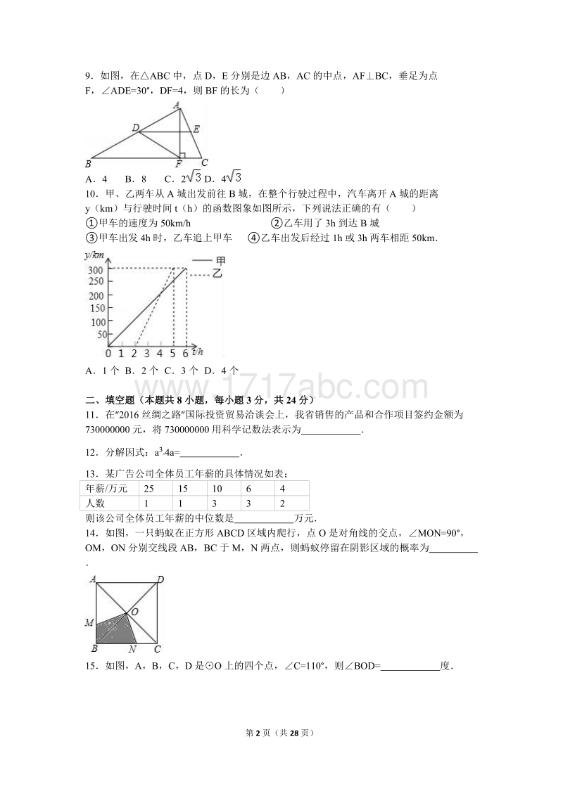 2016年辽宁省葫芦岛市中考数学试卷含答案解析_第2页