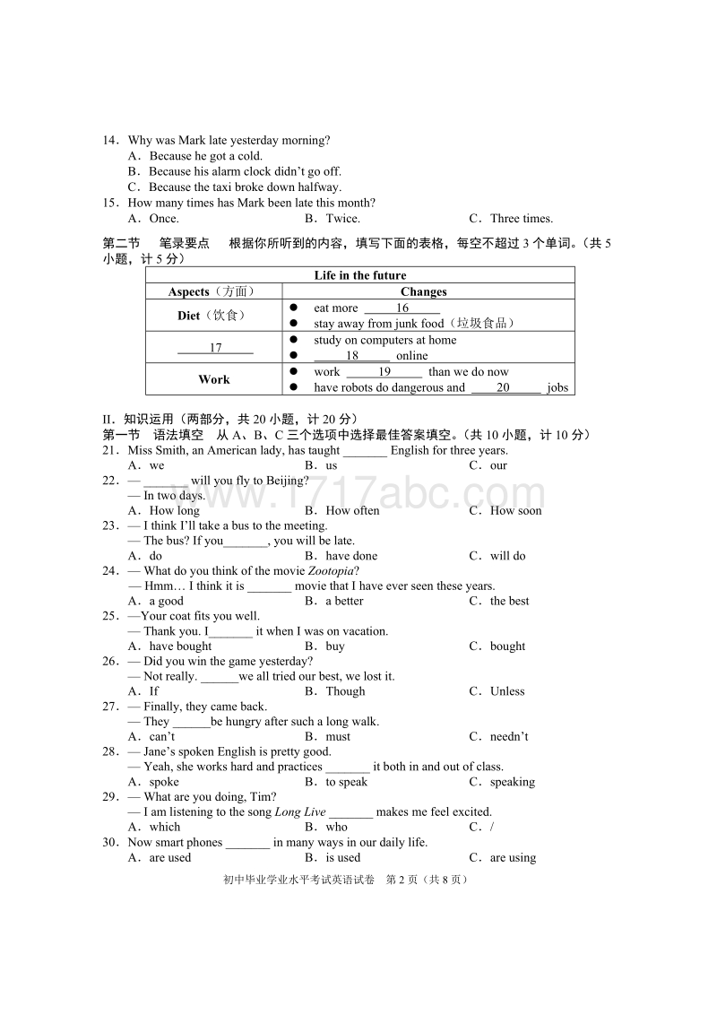 湖南省长沙市2016年中考英语试题含答案_第2页