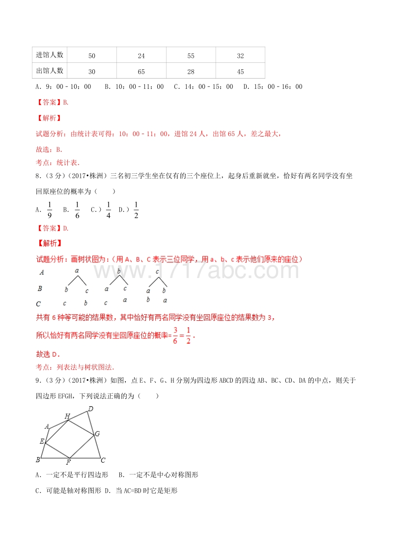 2017年湖南省株洲市中考数学试卷含答案解析_第3页