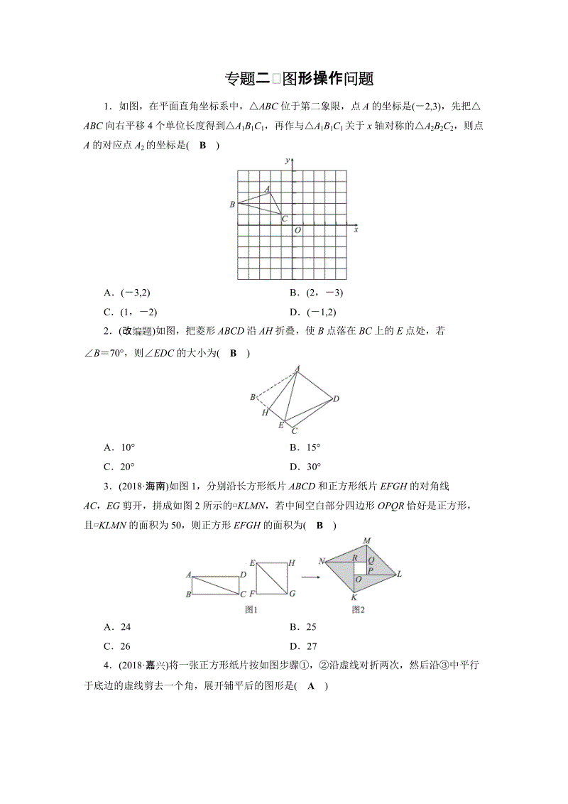 2019年安徽数学中考二轮复习专题二：图形操作问题同步练习（含答案）