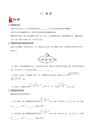 专题2.2 椭圆-20届高中数学同步讲义（理）人教版（选修2-1）