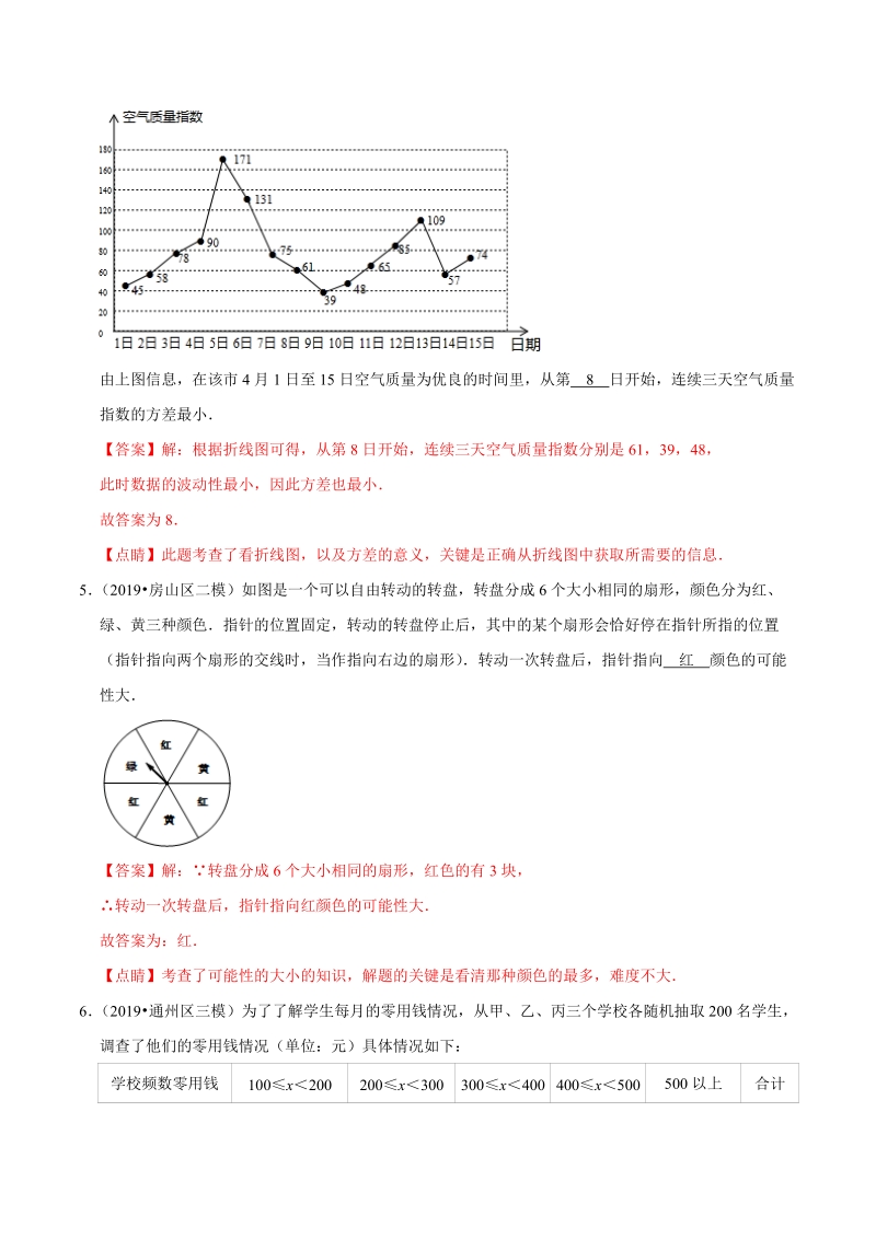 北京市2019年中考数学真题与模拟题分类汇编 专题19 统计与概率之填空题（28道题）（解析版）_第3页