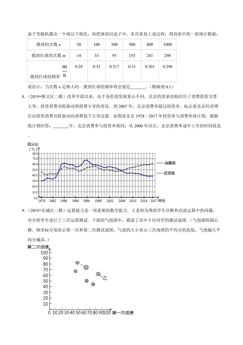 北京市2019年中考数学真题与模拟题分类汇编 专题19 统计与概率之填空题（28道题）（原卷版）_第3页