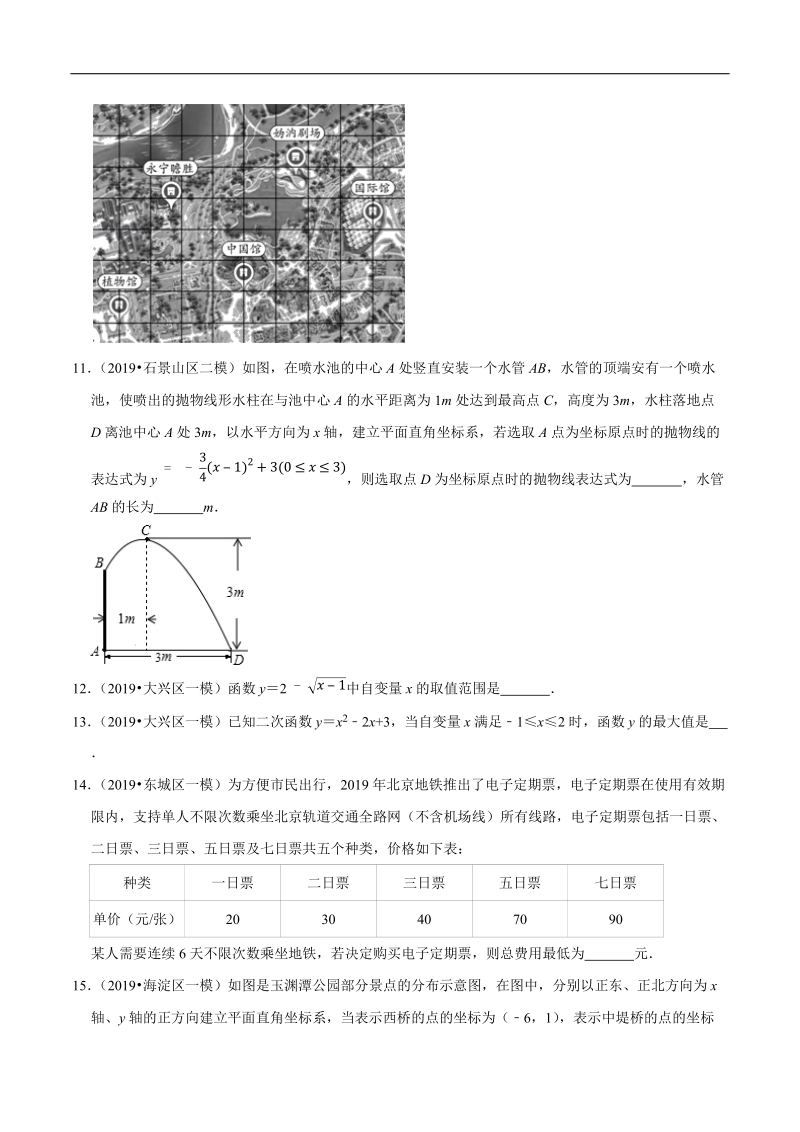北京市2019年中考数学真题与模拟题分类汇编 专题08 函数之填空题（25道题）（原卷版）_第3页