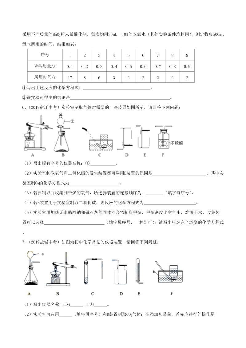 19年中考化学真题分类(江苏省) 专题15 气体的制备与综合实验专题（原卷版）_第3页