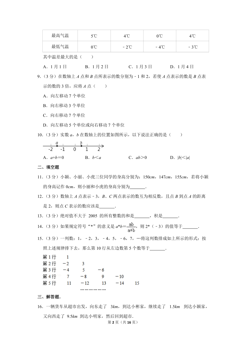 2017-2018学年河南省洛阳第一外国语学校七年级（上）月考数学试卷（10月份）含详细解答_第2页