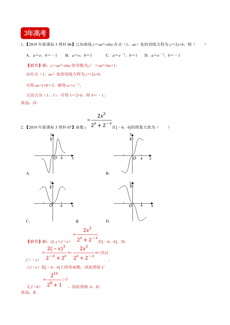 高中数学专题03 导数及其应用选择填空题（1）含答案_第2页