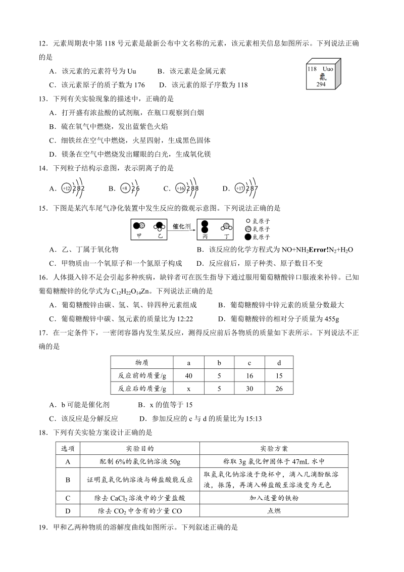 2019年云南省中考化学试题（Word版含答案）_第2页