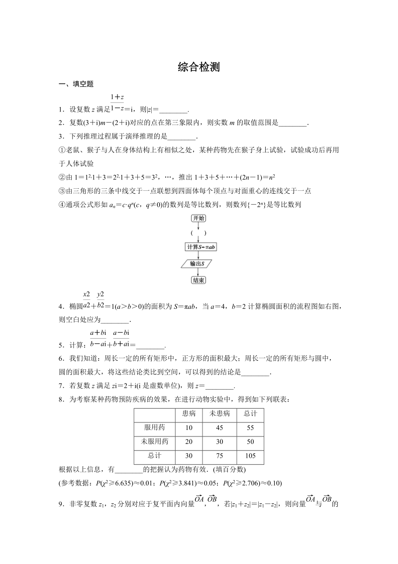 2019苏教版高中数学选修1-2综合检测试卷（3）含答案_第1页