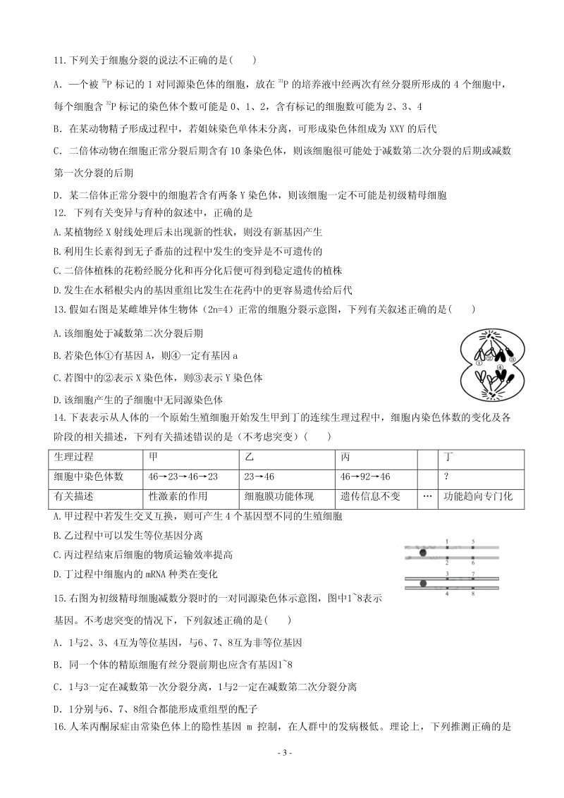 2020届黑龙江省哈尔滨市第六中学高三上学期期中考试生物试题含答案（PDF版）_第3页