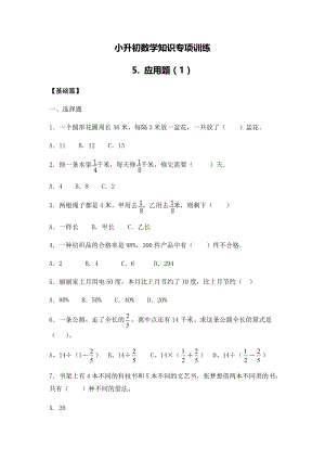 【精品】小升初数学知识专项训练一 数与代数-5.应用题（1）（16页）