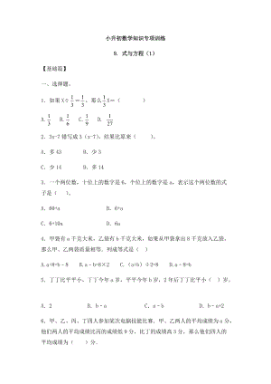 【精品】小升初数学知识专项训练一 数与代数-9.式与方程（1）（18页）