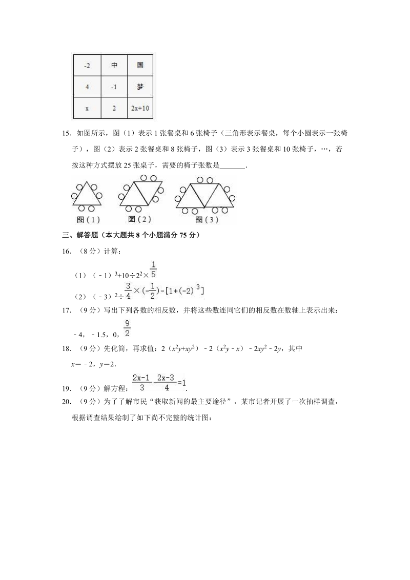 2018-2019学年河南省焦作市七年级（上）期末数学试卷（解析版）_第3页