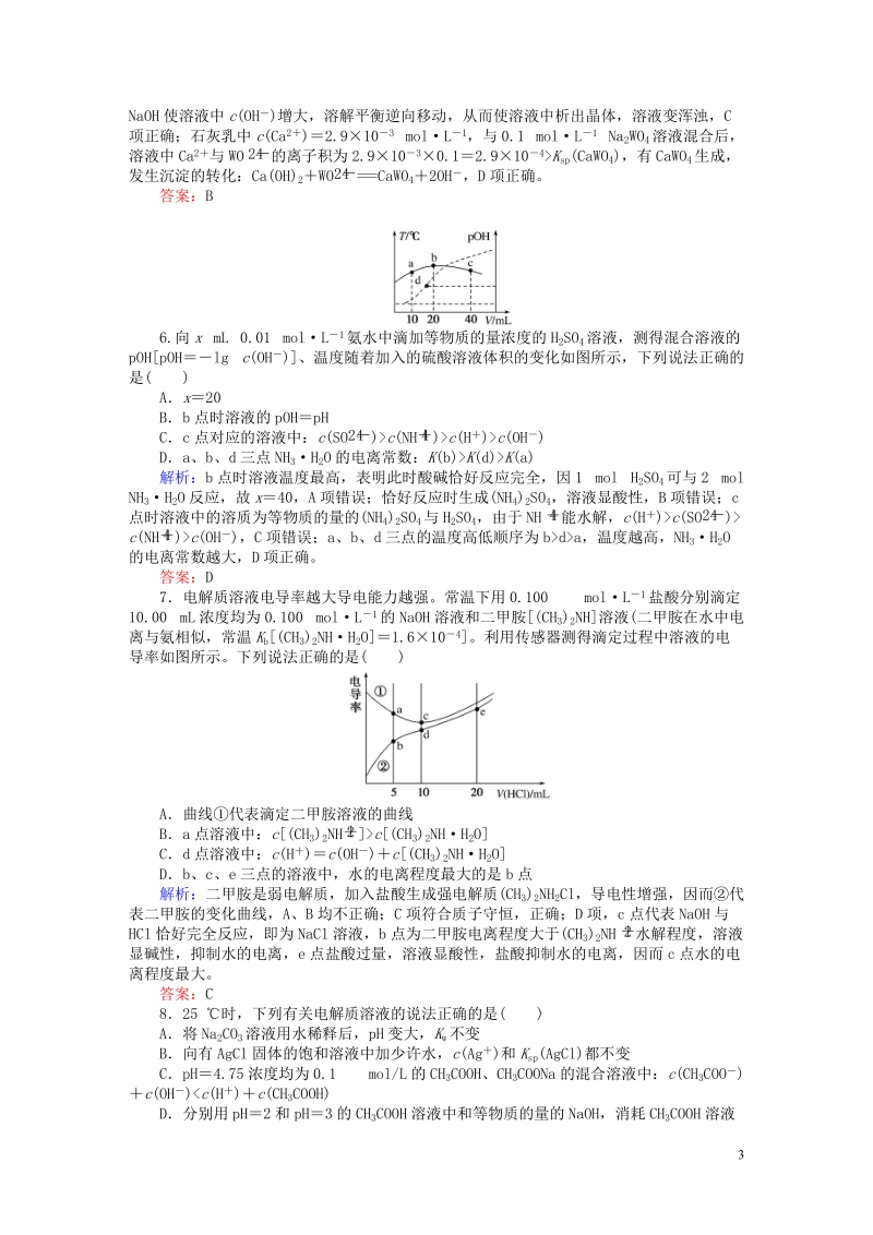 2020版高考化学二轮复习题型层级练8平衡原理在电解质溶液中的应用（含解析）_第3页