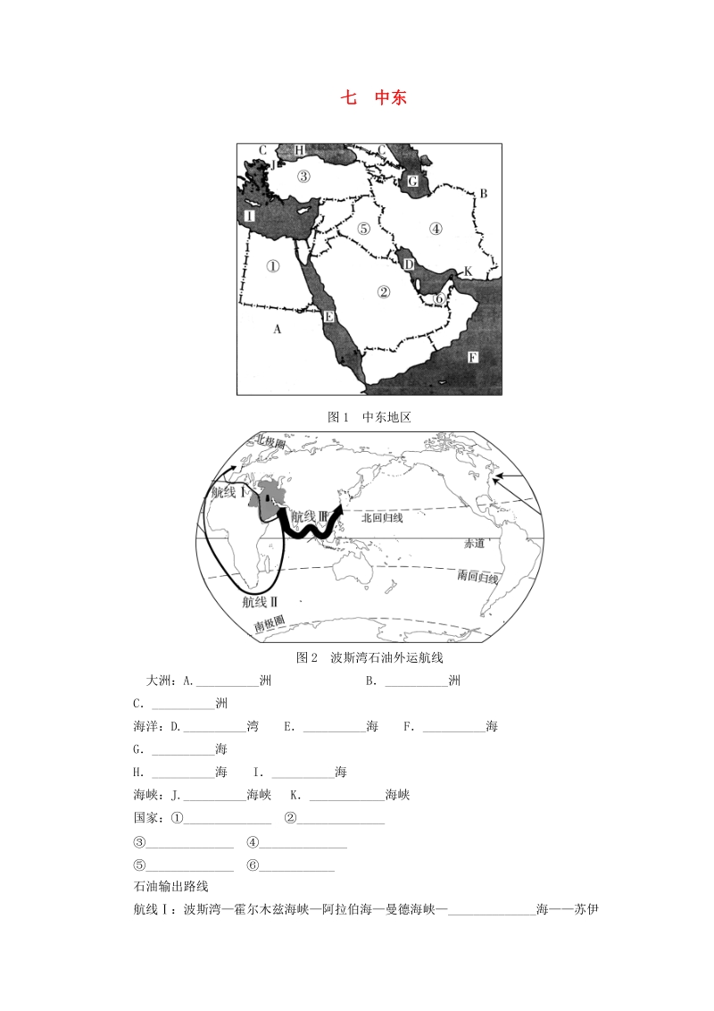河南专版2019年中考地理总复习七《中东填图》速记手册（含答案）_第1页