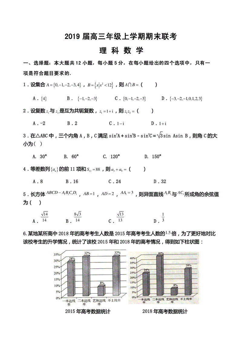 江西省抚州市南城2019届高三上学期期末考试数学（理）试卷含答案（pdf版）