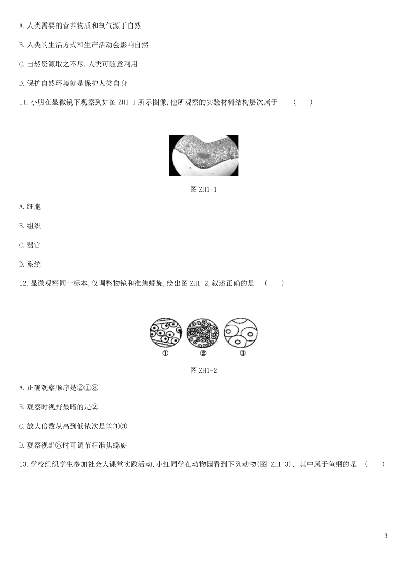 北京市2019年中考生物复习综合训练（一）含答案_第3页