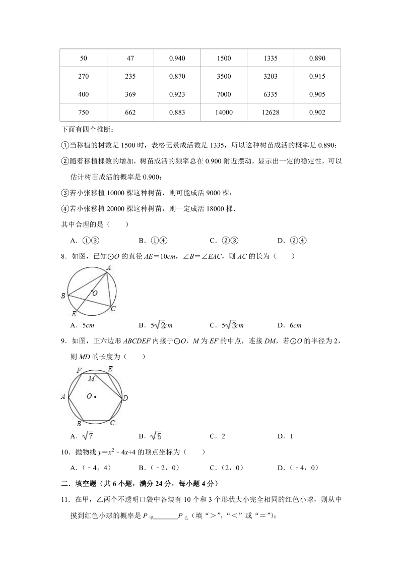 2018-2019学年广东省中山市九年级（上）期末数学模拟试卷含答案（PDF版）_第2页