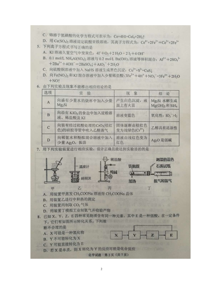 湖南省长沙市2019届高三年级统一模拟考试化学试卷（含答案）_第2页