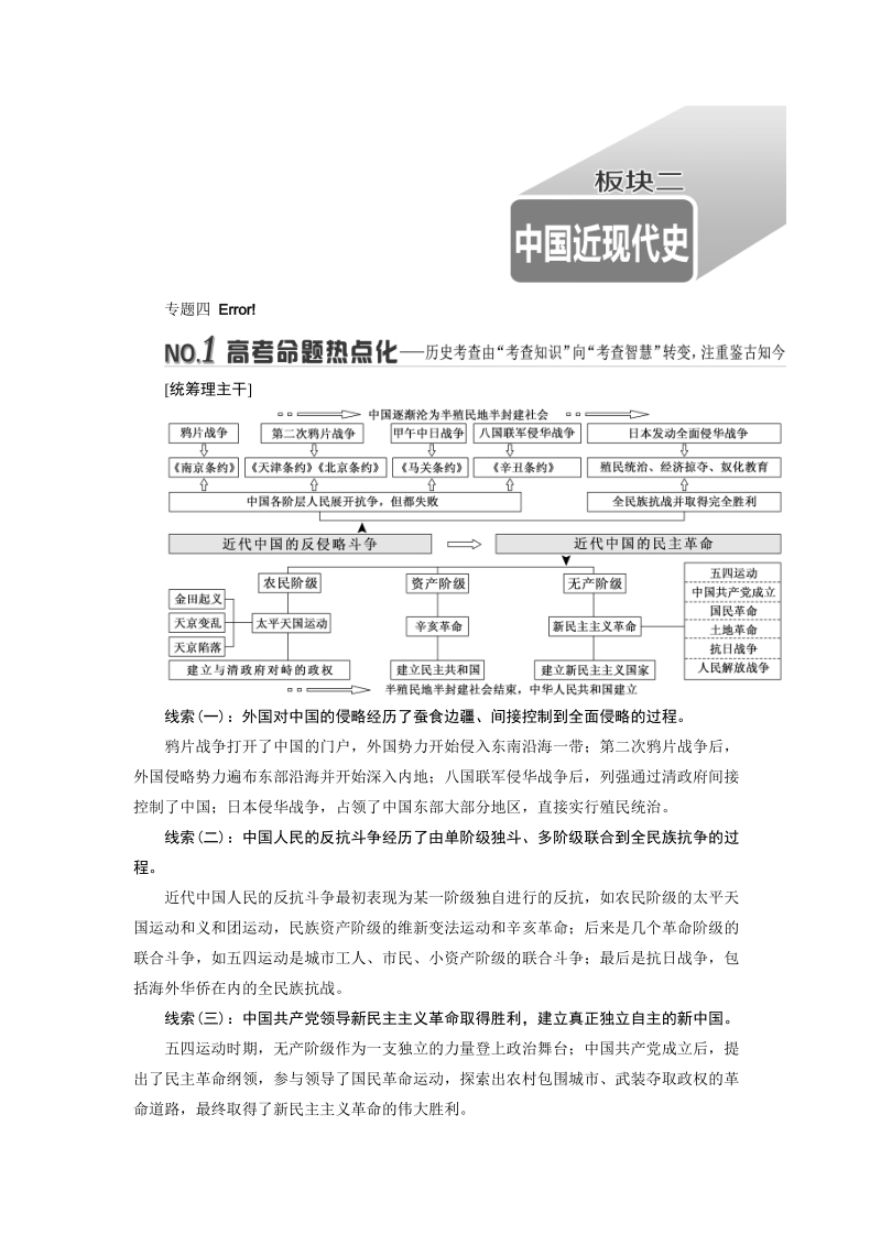2019届高三历史二轮复习教师用书板块二：中国近现代史（含解析）_第1页