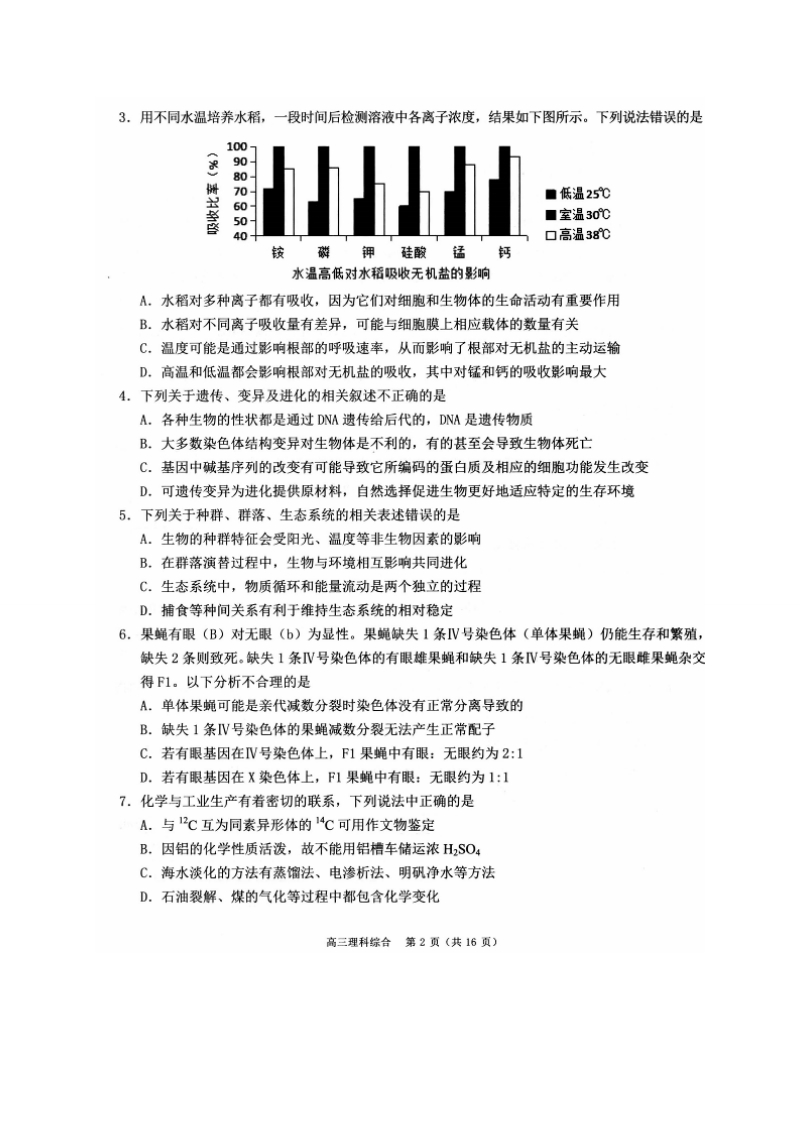 广东省珠海市2019届高三学业质量监测（一模）理综试题含答案（扫描版）_第2页