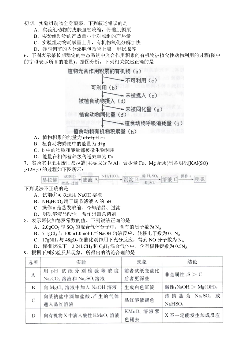 安徽省合肥市2019年高三第二次教学质量检测理综试题（含答案）_第2页