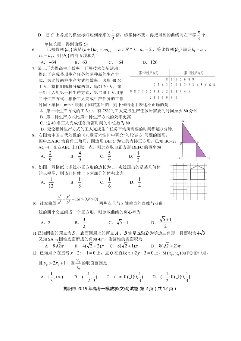 广东省揭阳市2019年高考一模数学文科试题（含答案）_第2页