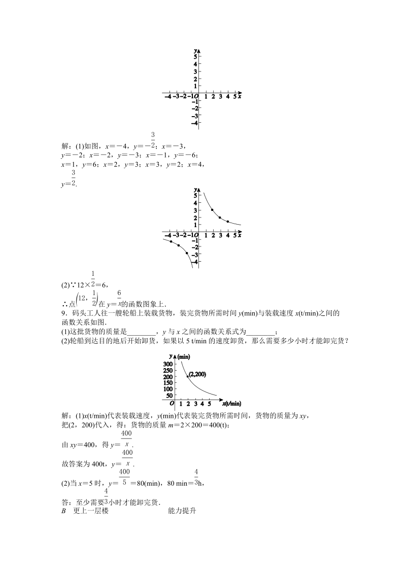 浙教版八年级数学下册《6.2反比例函数的图象和性质（1）》同步练习（含答案）_第2页