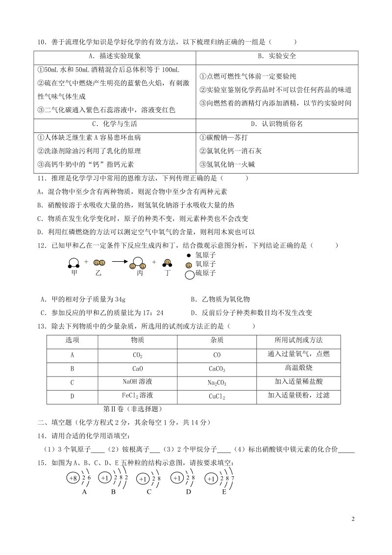 青海省西宁市2018年中考化学试题（含答案）_第2页