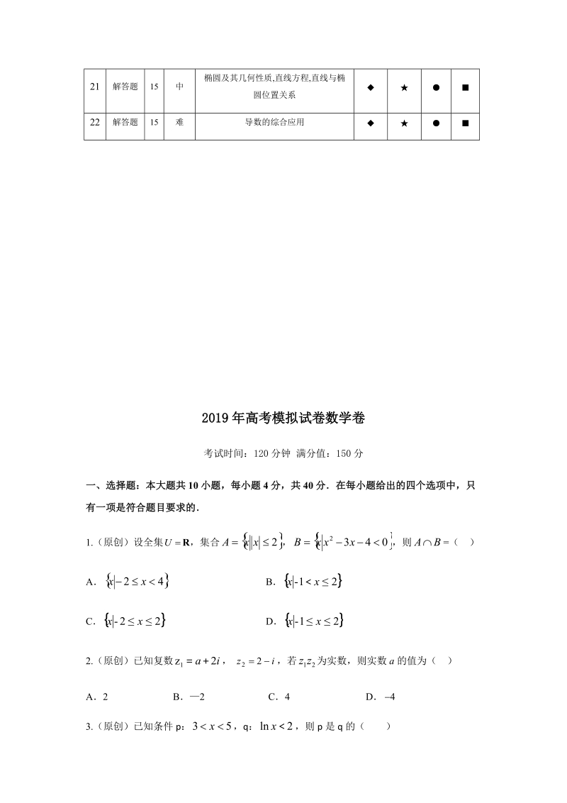 浙江省杭州市2019年高考命题比赛数学试题（9）含答案_第2页