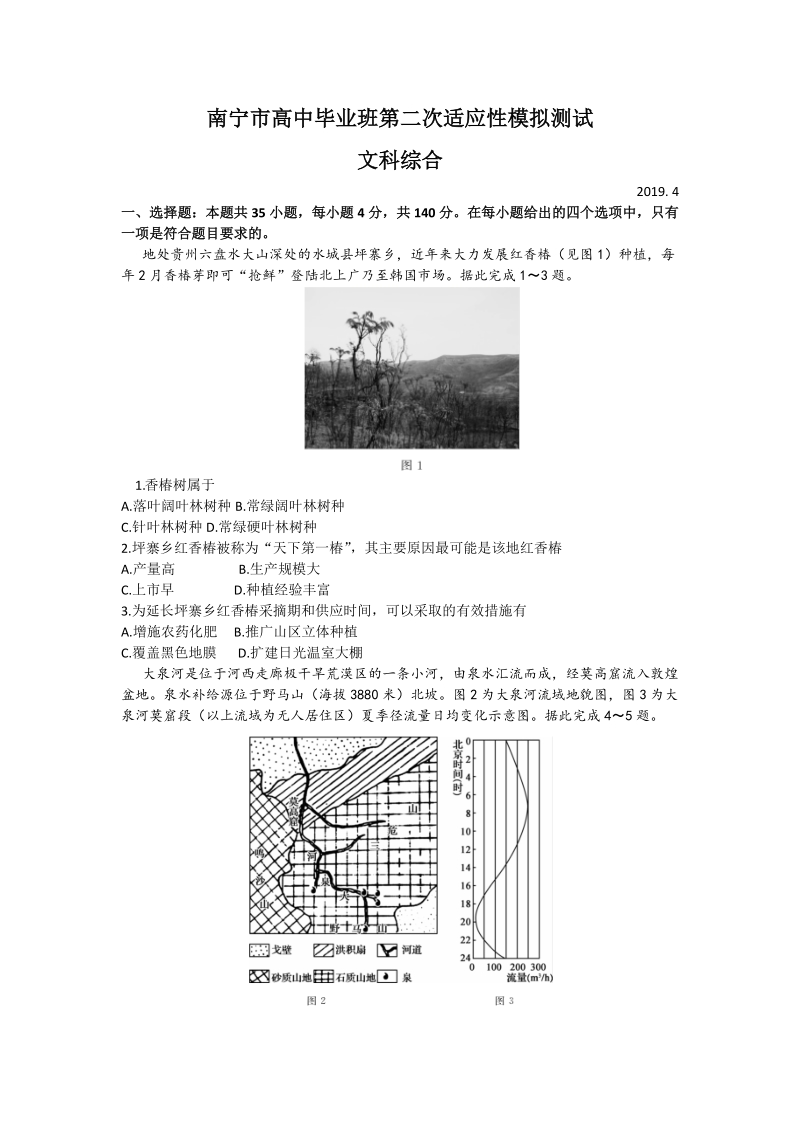 广西南宁市2019年高考二模考试文科综合试卷（含答案）_第1页