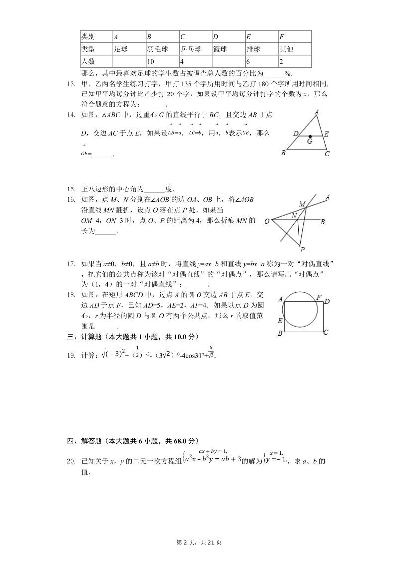 2019年上海市杨浦区中考数学二模试卷（含答案解析）_第2页