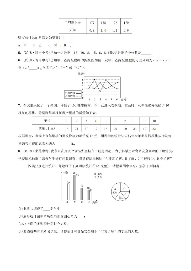 2019年山东省潍坊市中考数学复习第1部分《第八章统计与概率》要题随堂演练（含答案）_第2页