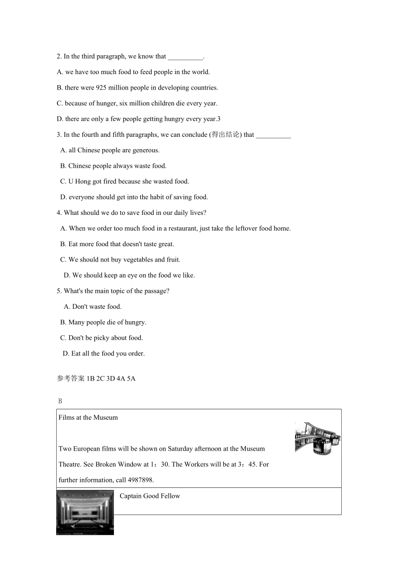 2019年中考英语二轮复习：人教版八上Unit5—6阅读+重点单词回扣练习及答案_第2页