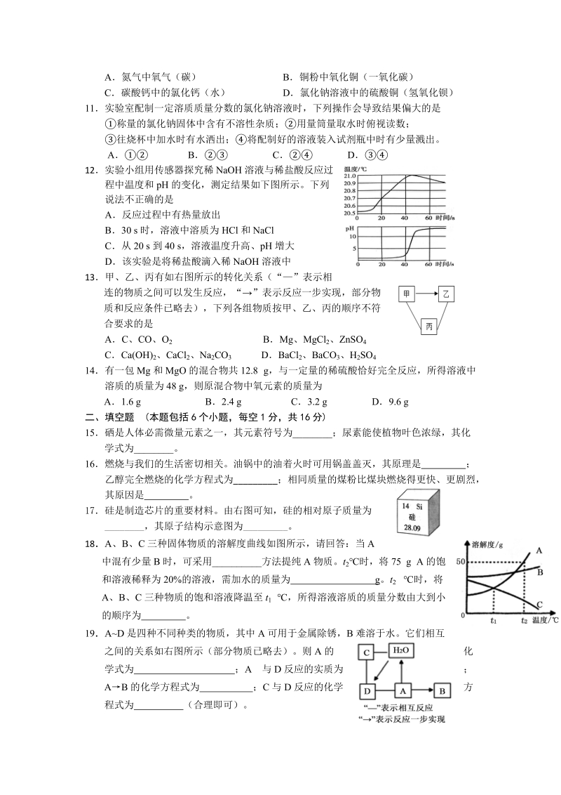 2019年河南省安阳市中考一模考试化学试题（含答案）_第2页