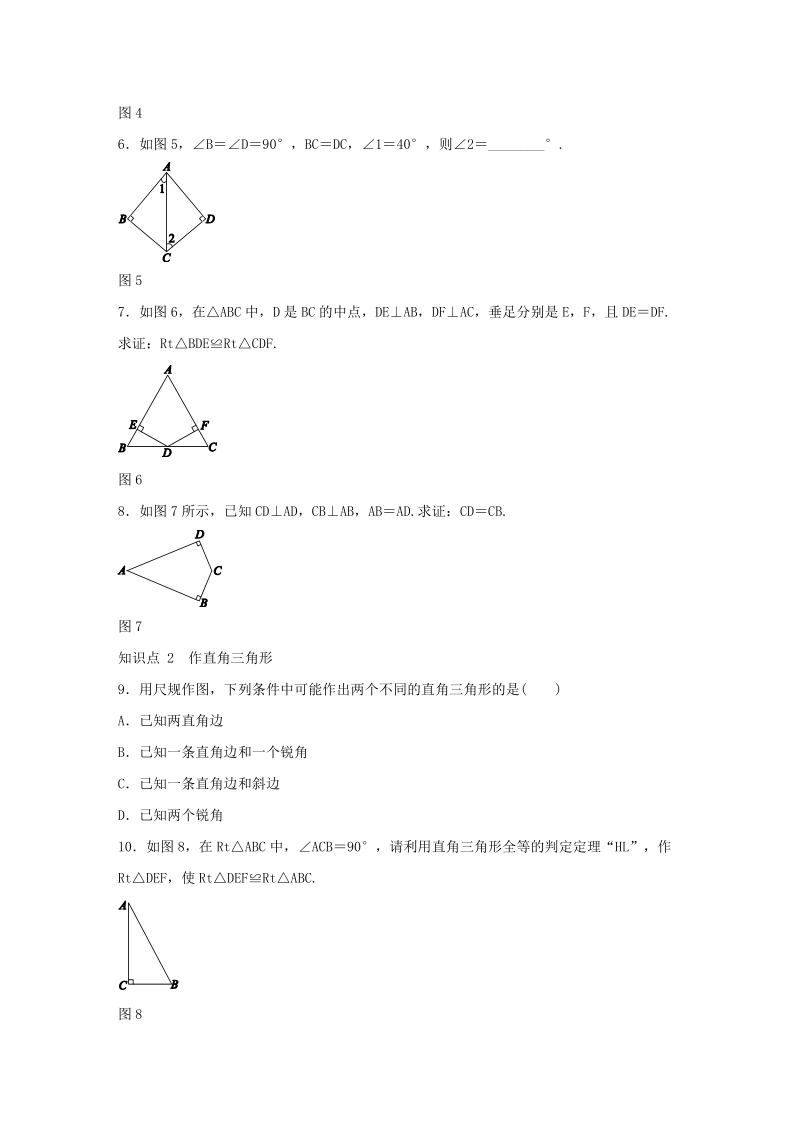 湘教版八年级数学下册《1.3直角三角形全等的判定》同步练习（含答案）_第2页